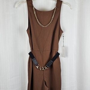 Max and Ash Brown Sleeveless Jumper Gold Chain‎ Braided stretch belt Size Large
